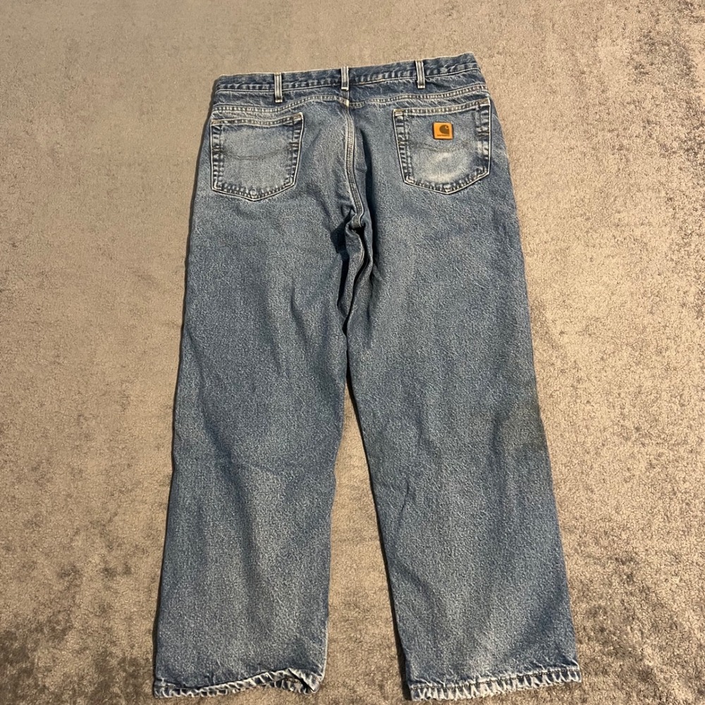 Vintage Carhartt Flannel Lined Relaxed Fit Jeans Mens 36x29 Blue Denim Plaid